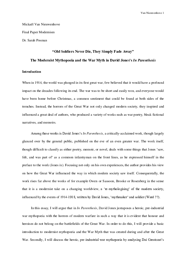 (PDF) “Old Soldiers Never Die, They Simply Fade Away” The Modernist