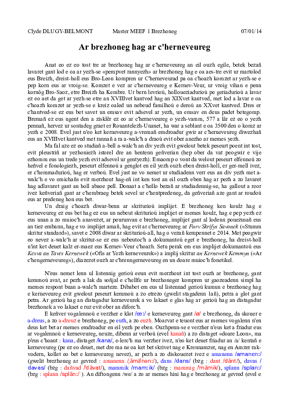 Pdf Ar Brezhoneg Hag Ar C Herneveureg Breton And Cornish Language In Breton Clyde Dlugy Belmont Academia Edu