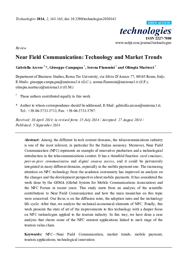 (PDF) Near Field Communication Technology and Market Trends