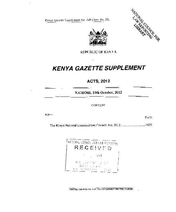 (PDF) Kenya National Examinations Council Act No29of2012 mbithi
