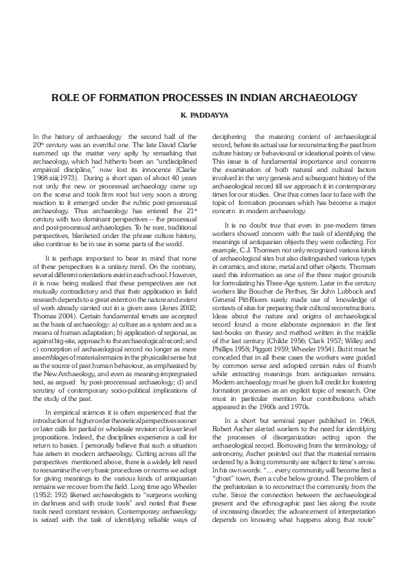 (PDF) ROLE OF FORMATION PROCESSES IN INDIAN ARCHAEOLOGY