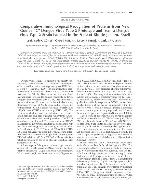 (PDF) Comparative immunological recognition of proteins from New Guinea ...