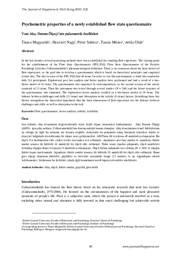 (PDF) Psychometric properties of a newly established flow state ...