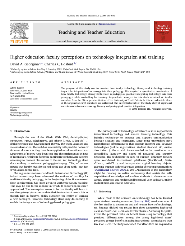 (PDF) Higher education faculty perceptions on technology integration ...