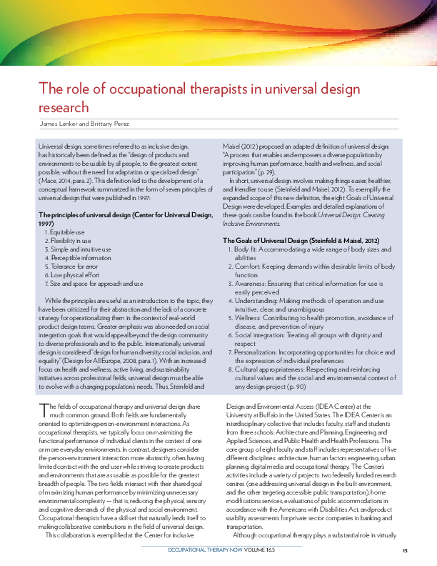 (PDF) The role of occupational therapists in universal design research
