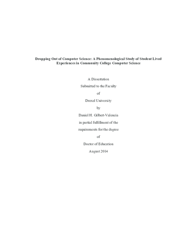(PDF) Dropping Out of Computer Science: A Phenomenological Study of ...