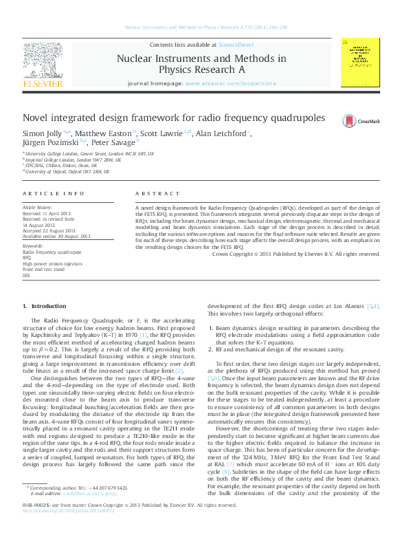 (PDF) Novel integrated design framework for radio frequency quadrupoles