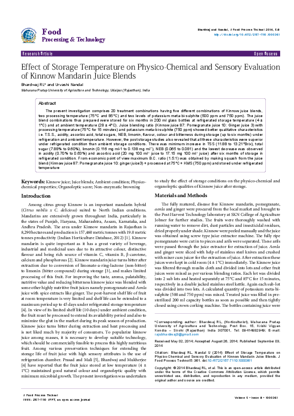 (PDF) Effect of Storage Temperature on PhysicoChemical and Sensory