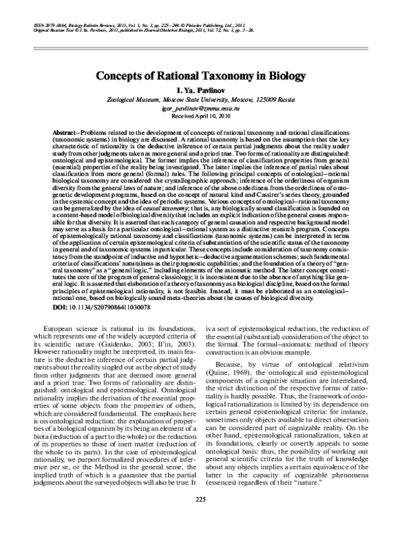(PDF) Concepts of Rational Taxonomy in Biology