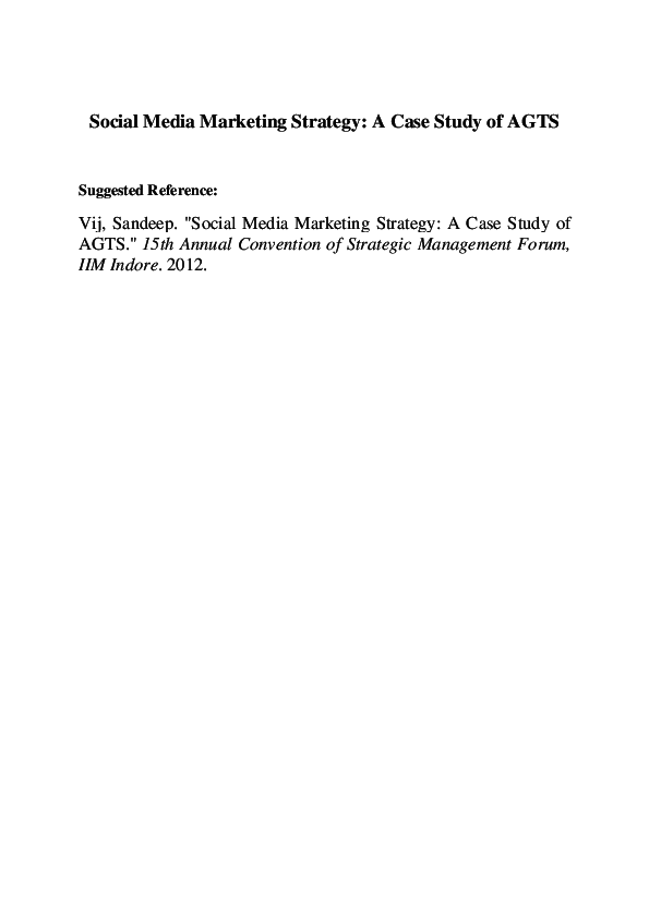 (PDF) Social Media Marketing Strategy: A Case Study of AGTS