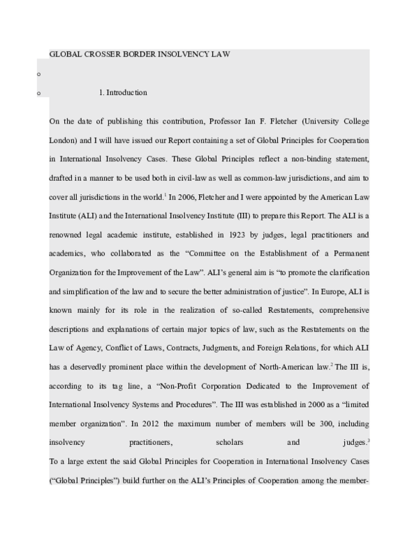 (DOC) GLOBAL CROSSER BORDER INSOLVENCY LAW