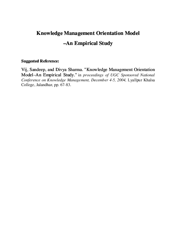 (PDF) Knowledge Management Orientation Model – An Empirical Study