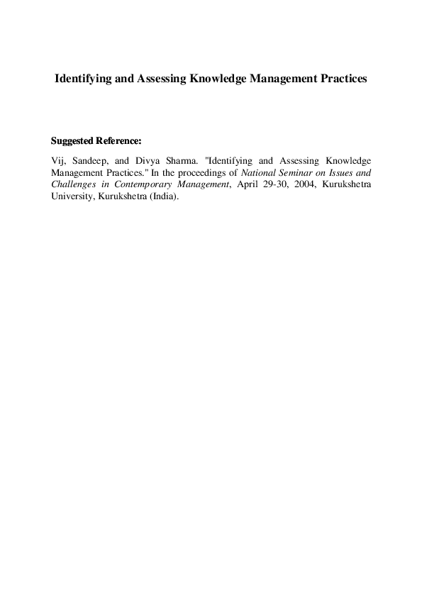 (PDF) Identifying and Assessing Knowledge Management Practices