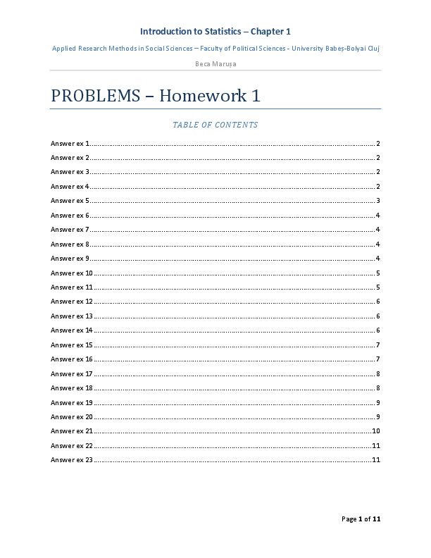 (PDF) Exercices Introduction to Statistics course