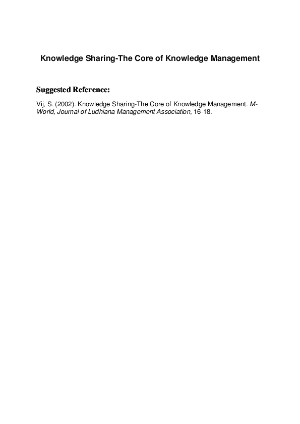 (PDF) Knowledge Sharing - The Core of Knowledge Management