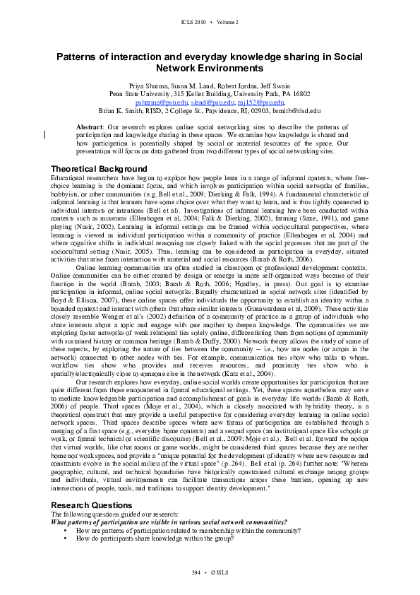 (PDF) Patterns of interaction and everyday knowledge sharing in Social ...