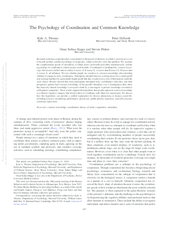  PDF The Psychology Of Common Knowledge And Coordination Steven 