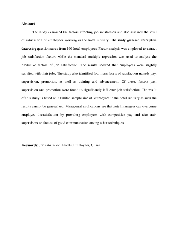 (DOC) Factors Influencing Employee Job Satisfaction in Ghana’s Hotel ...