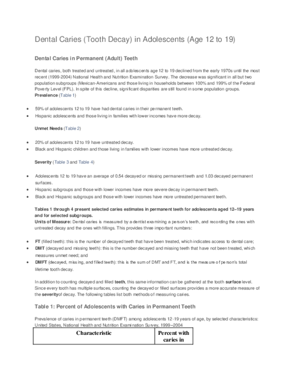 (DOC) Dental Caries (Tooth Decay) in Adolescents greksild filerisa