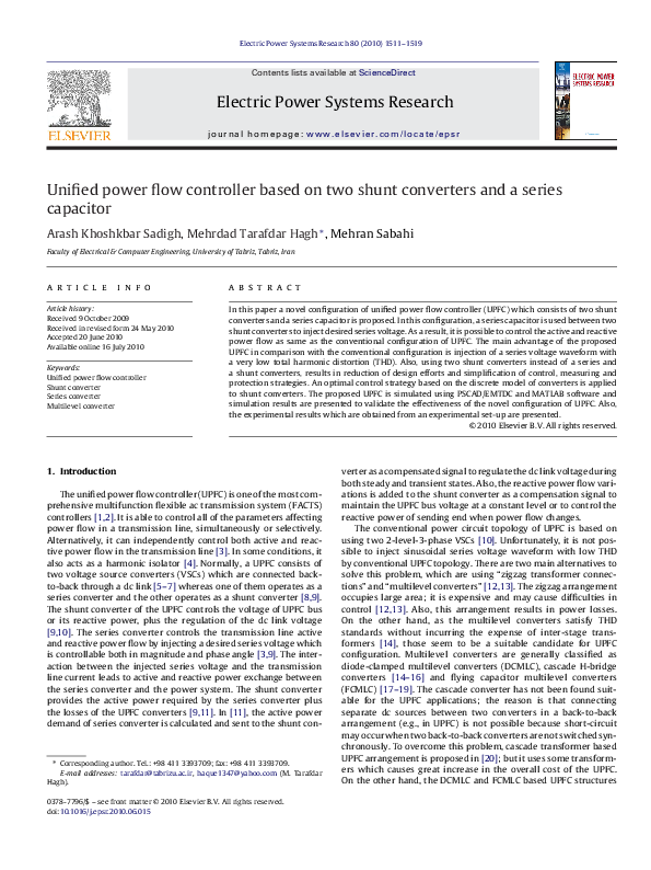 (PDF) Unified power flow controller based on two shunt converters and a ...