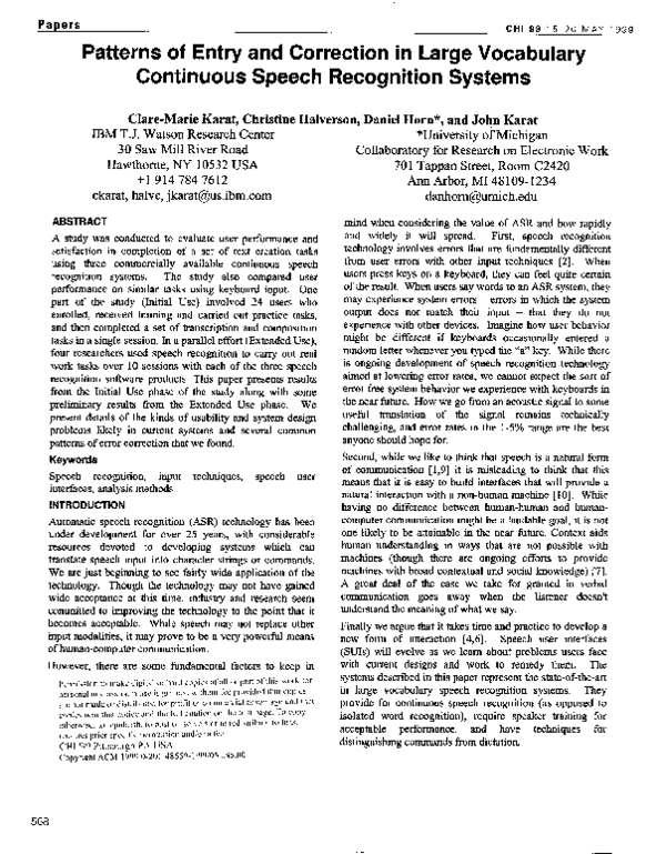 (PDF) Patterns of Entry and Correction in Large Vocabulary Continuous ...