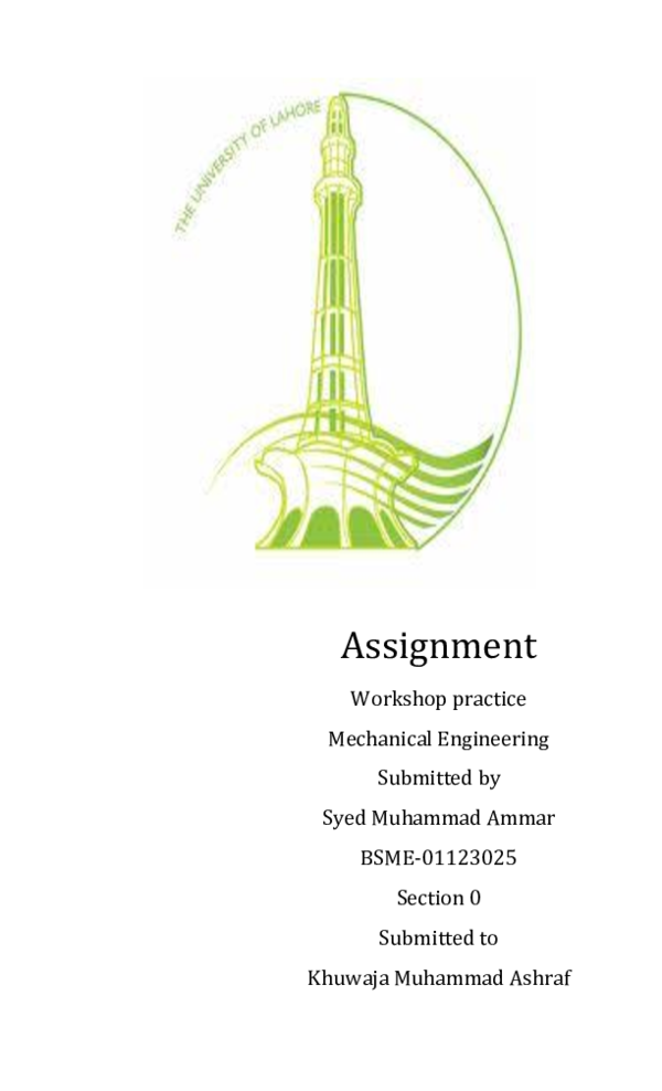 (DOC) Assignment Workshop practice Mechanical Engineering Submitted by