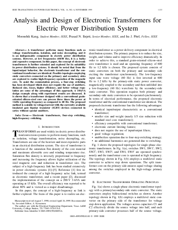Pdf Analysis And Design Of Electronic Transformers For Electric Power