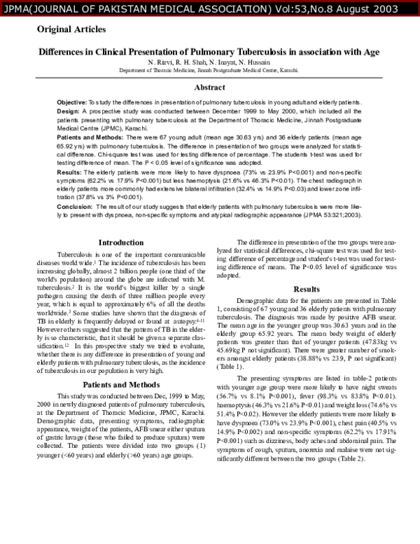 (PDF) Differences in Clinical Presentation of Pulmonary Tuberculosis in ...