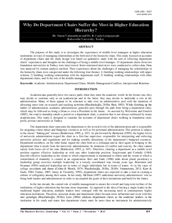 (PDF) Why Do Department Chairs Suffer the Most in Higher Education