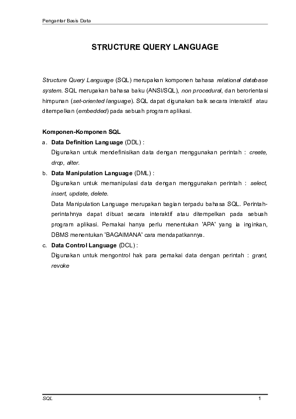 (DOC) STRUCTURE QUERY LANGUAGE