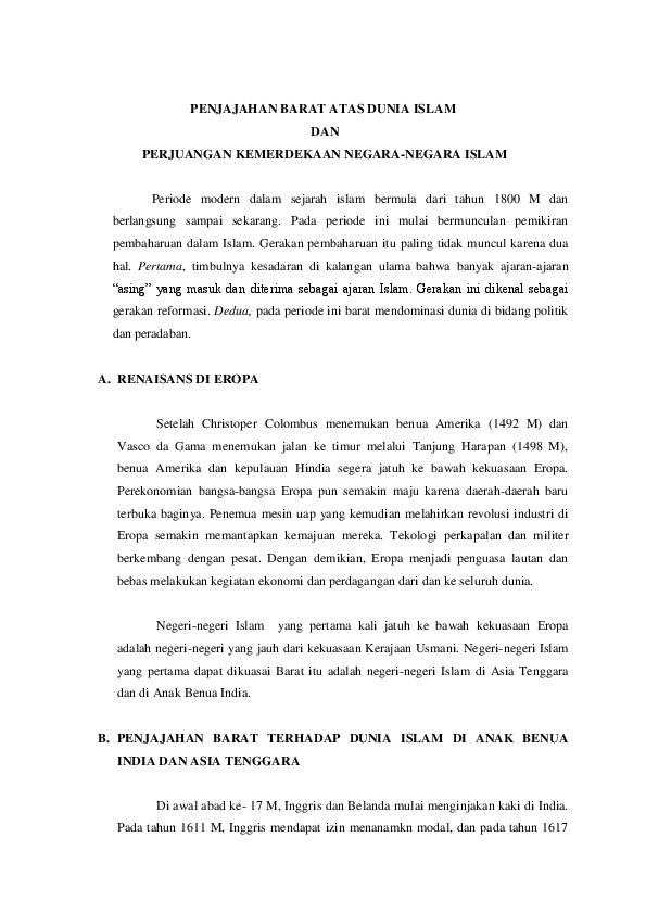 Doc Penjajahan Barat Atas Dunia Islam Dan Perjuangan Kemerdekaan Negara Negara Islam Nadya Salma Academia Edu