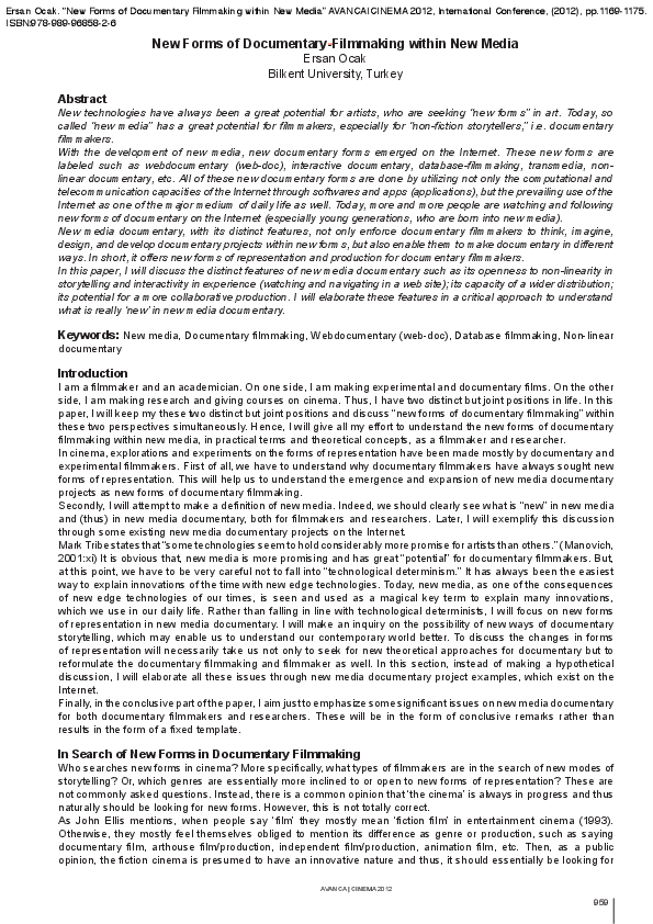 (PDF) New Forms of DocumentaryFilmmaking within New Media Ersan Ocak