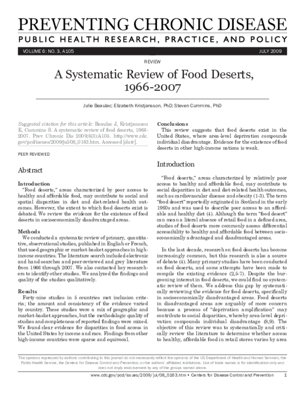 (PDF) A Systematic Review of Food Deserts, 1966-2007