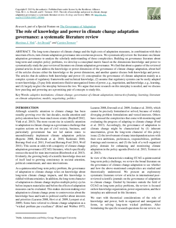 (PDF) The role of knowledge and power in climate change adaptation ...