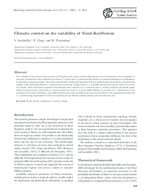 (PDF) Climatic control on the variability of flood distribution