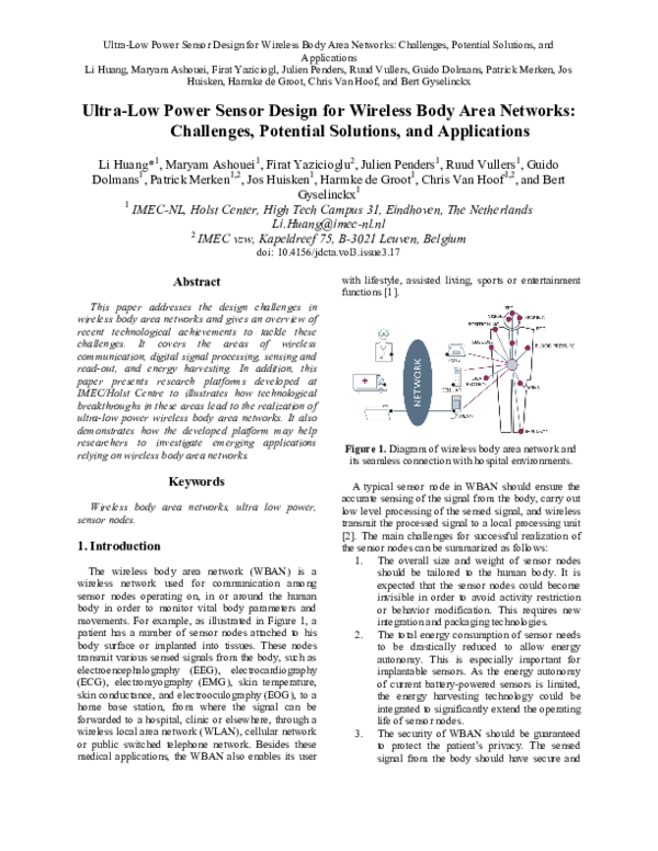 (PDF) Ultra-Low Power Sensor Design for Wireless Body Area Networks ...
