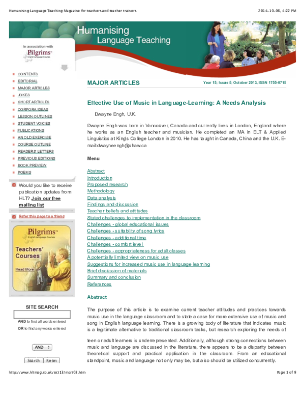 (PDF) Effective Use of Music in Language-Learning A Needs Analysis