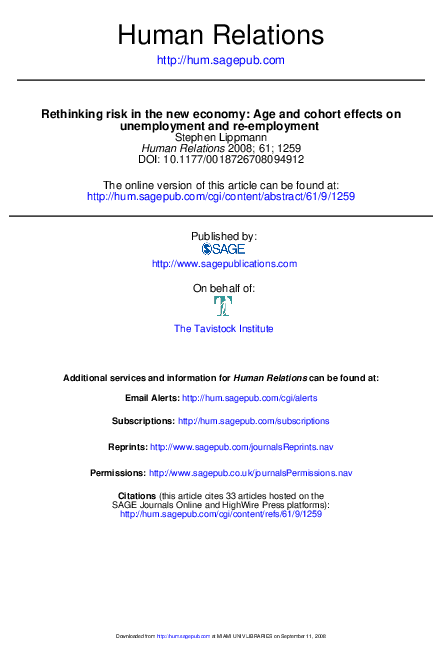 pdf rethinking risk in the new economy age and cohort effects of unemployment on economy