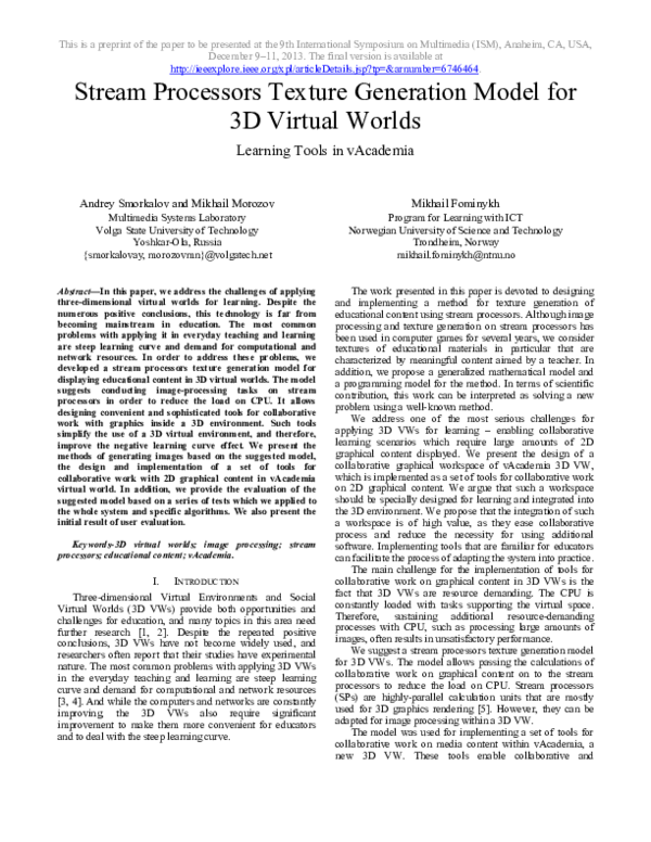 (PDF) Stream Processors Texture Generation Model for 3D Virtual Worlds ...
