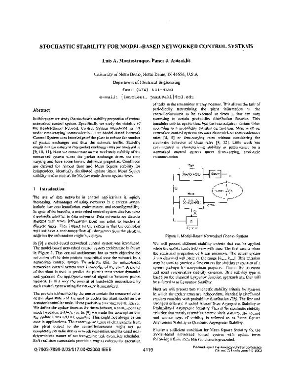 (PDF) Stochastic stability for model-based networked control systems
