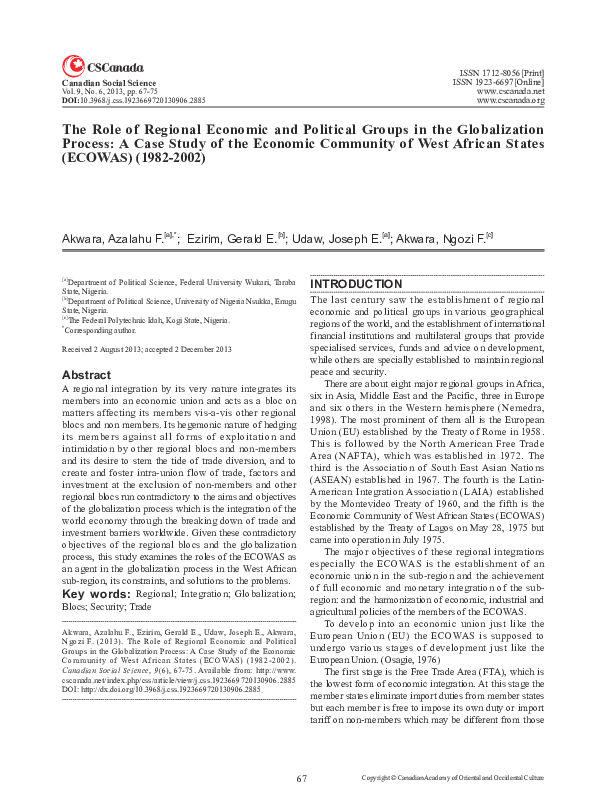 (PDF) The Role of Regional Economic and Political Groups in the ...