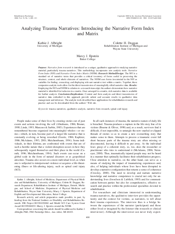 (PDF) Analyzing trauma narratives: Introducing the Narrative Form Index ...