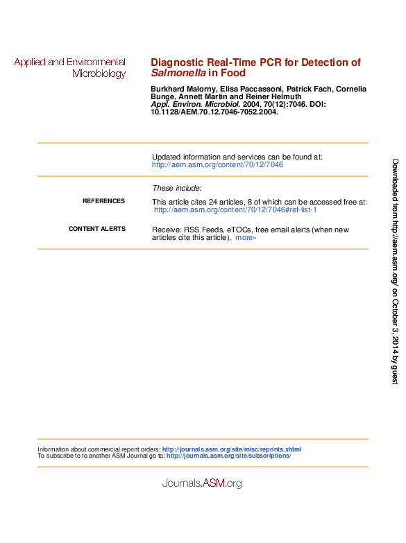 (PDF) Diagnostic Real-Time PCR for Detection of Salmonella in Food