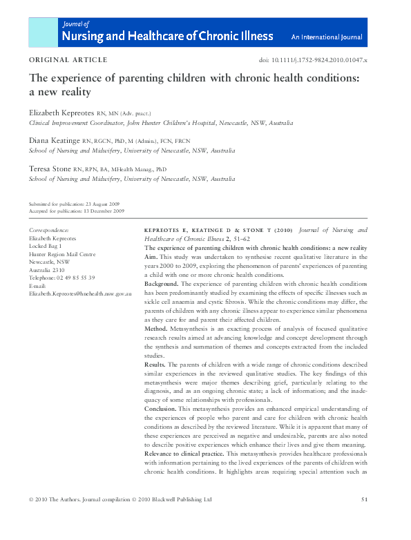 (PDF) The experience of parenting children with chronic health ...