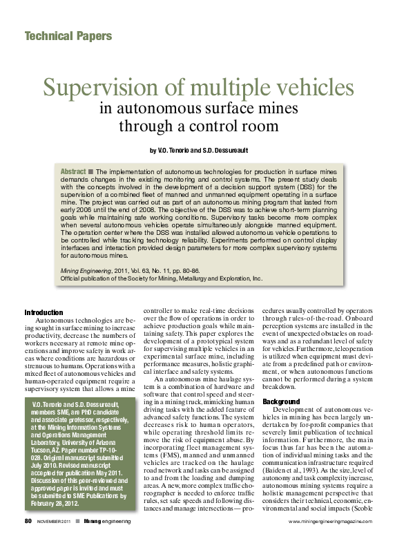 (PDF) Supervision of multiple vehicles in autonomous surface mines ...