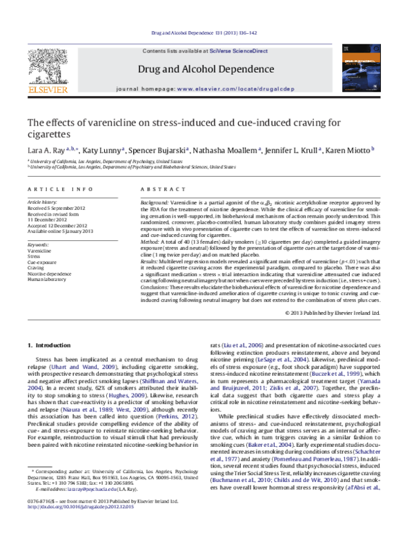 (PDF) The effects of varenicline on stress-induced and cue-induced ...