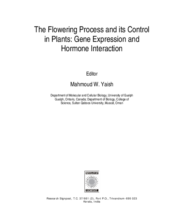 (PDF) The Flowering Process and its Control in Plants: Gene Expression ...
