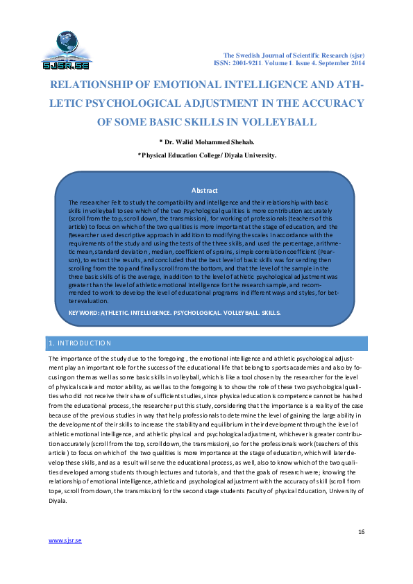 (PDF) RELATIONSHIP OF EMOTIONAL INTELLIGENCE AND ATHLETIC PSYCHOLOGICAL ...