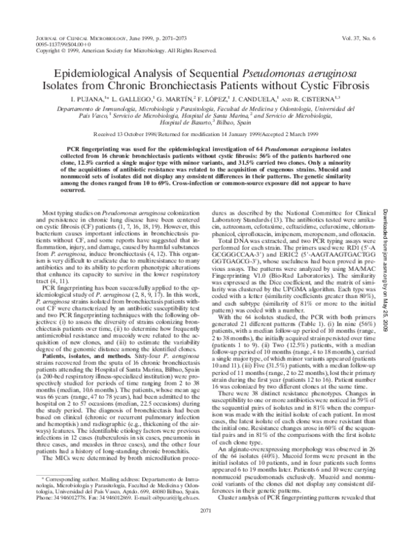 (PDF) 140 Molecular typing of Pseudomonas aeruginosa strains isolated