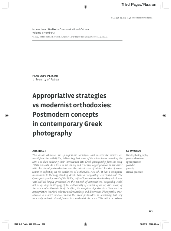 (PDF) Appropriative strategies vs modernist orthodoxies: Postmodern ...